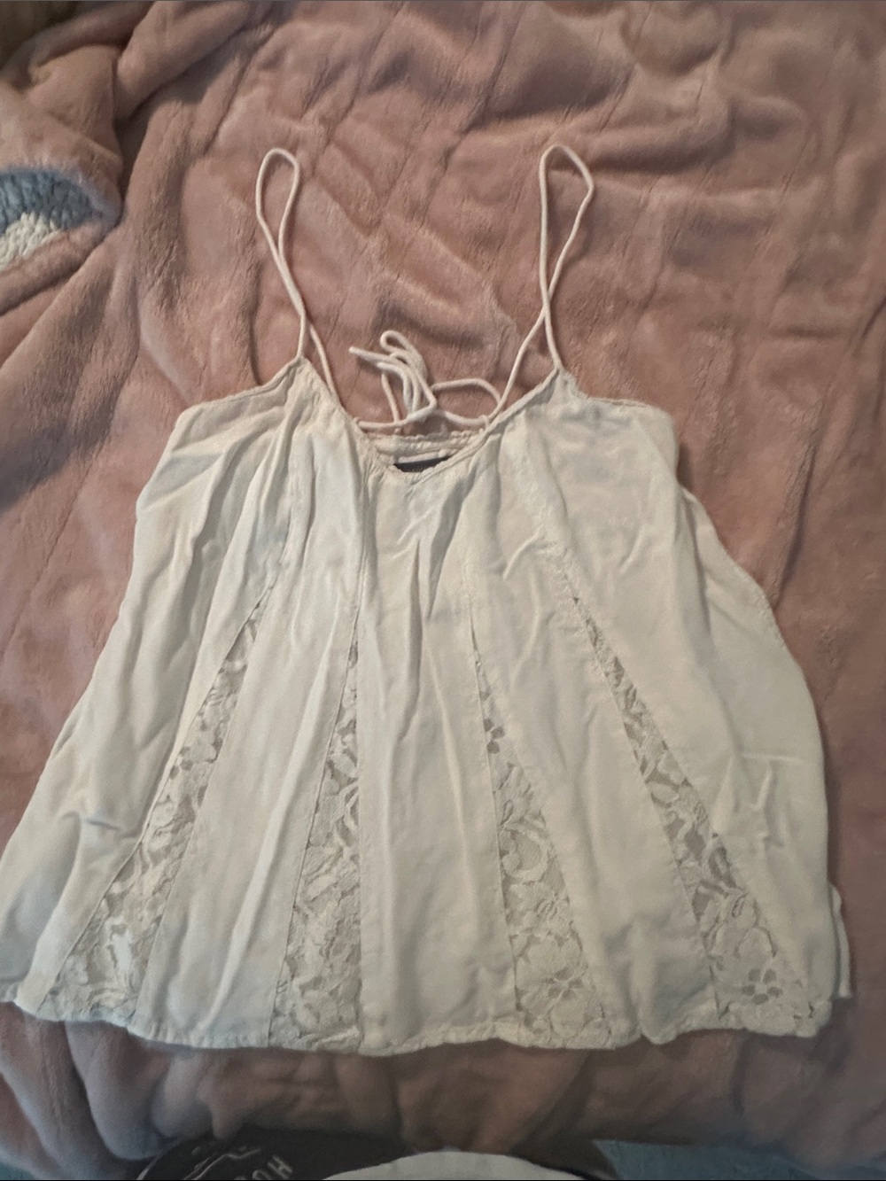 Women’s White Lace Inset Spaghetti Strap Cami Top